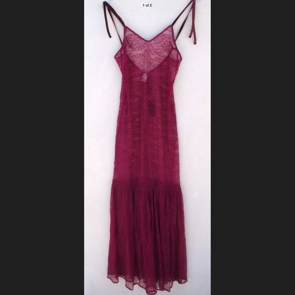 For Love & Lemons red sheer lace maxi slip dress S